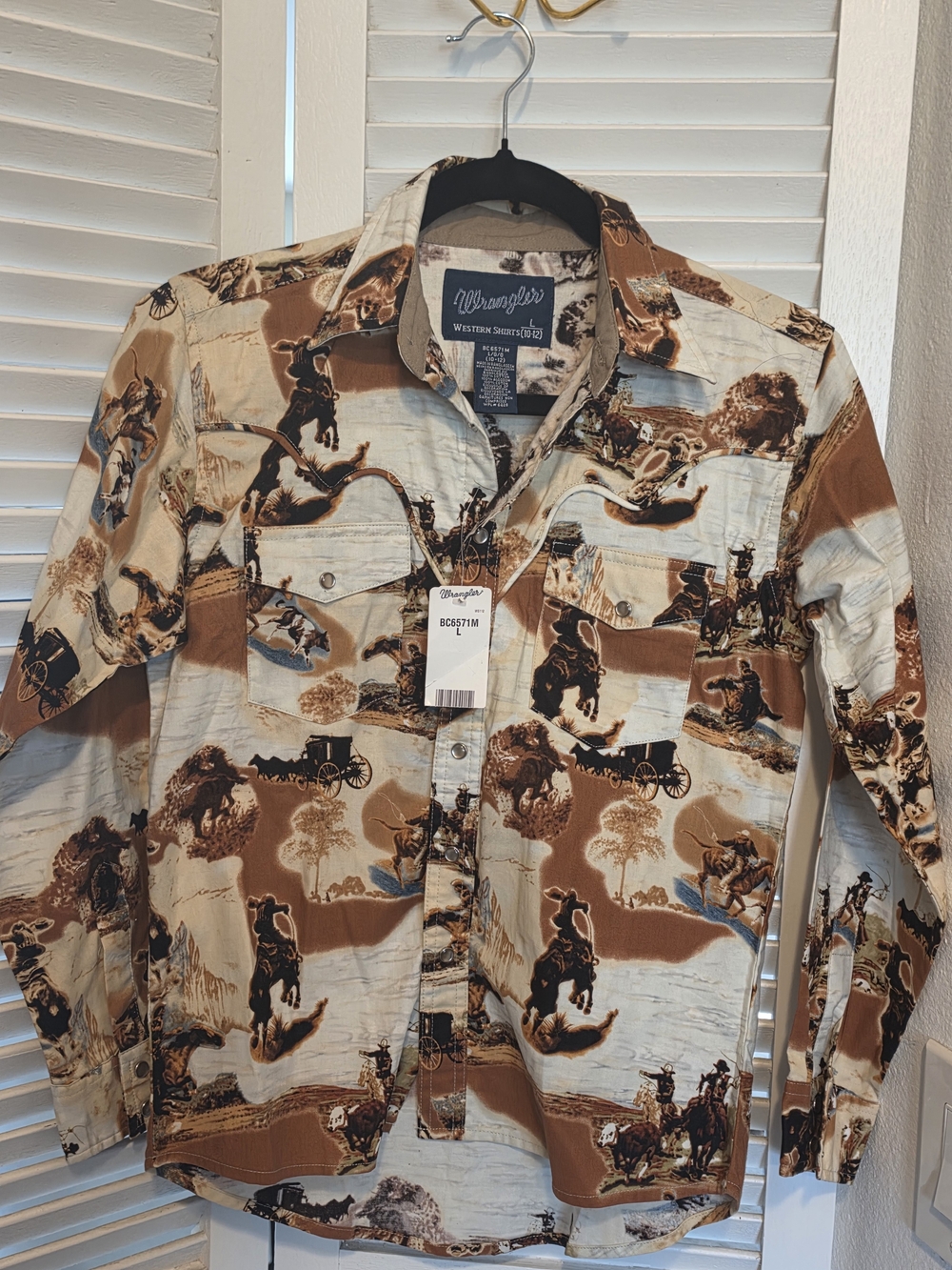 Wrangler Western Print Button-Down Shirt - Brown & Cream
